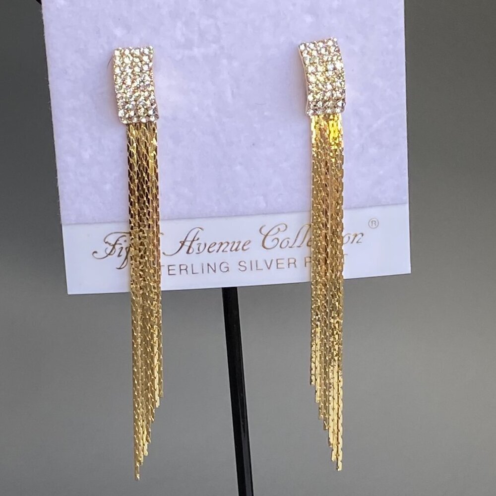 FAC Pave Crystal Rhodium Gold Tone Fringe Earrings​​